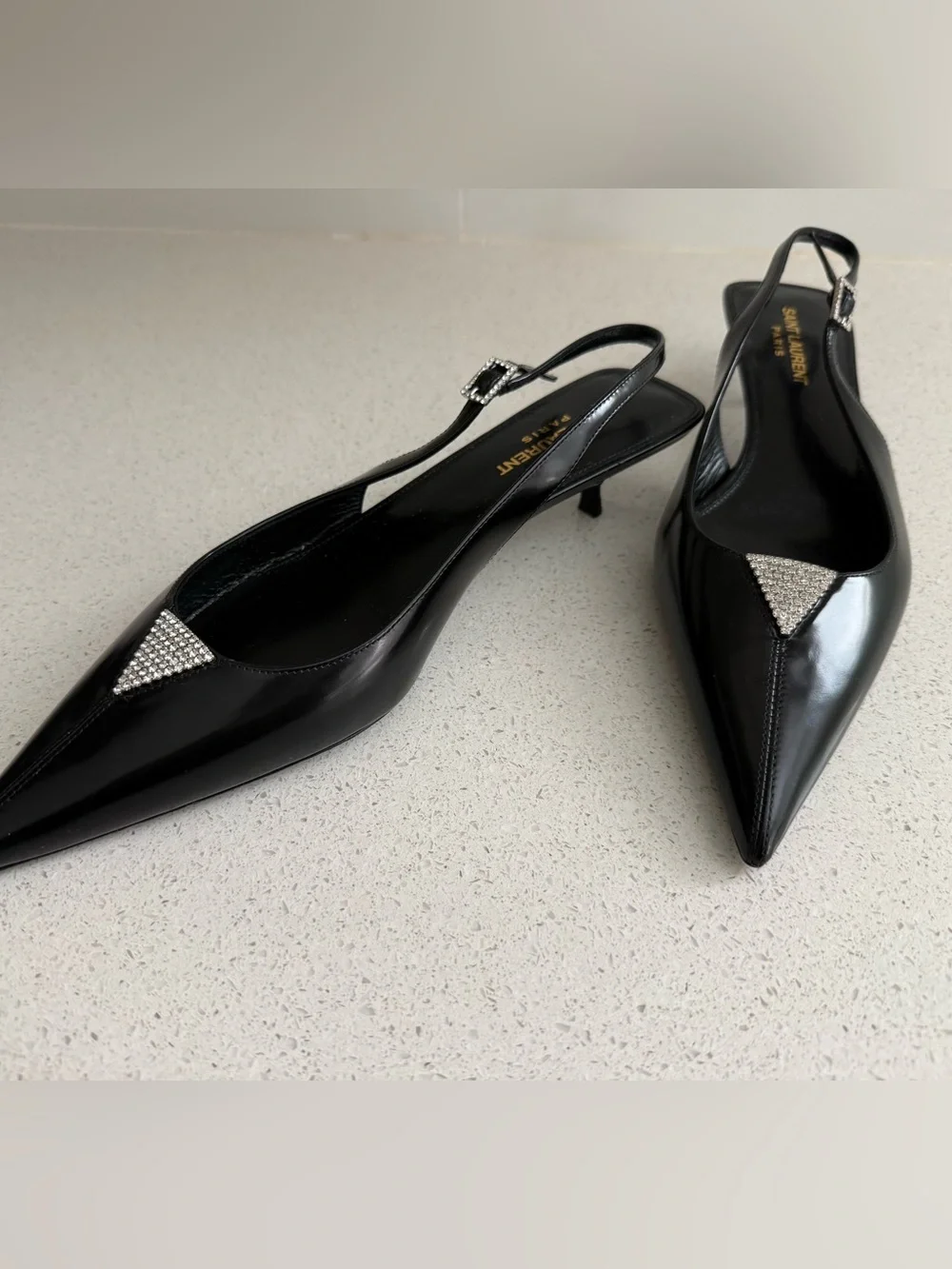 Saint Laurent Cherish Kitten Heel Black Leather Slingback EU 38.5 US 8.5 - Picture 9 of 12